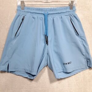 Gym Wolf Mens Work Out Shorts Sz.M/Blue/Athletic/Zip Pockets/Training/Excercise